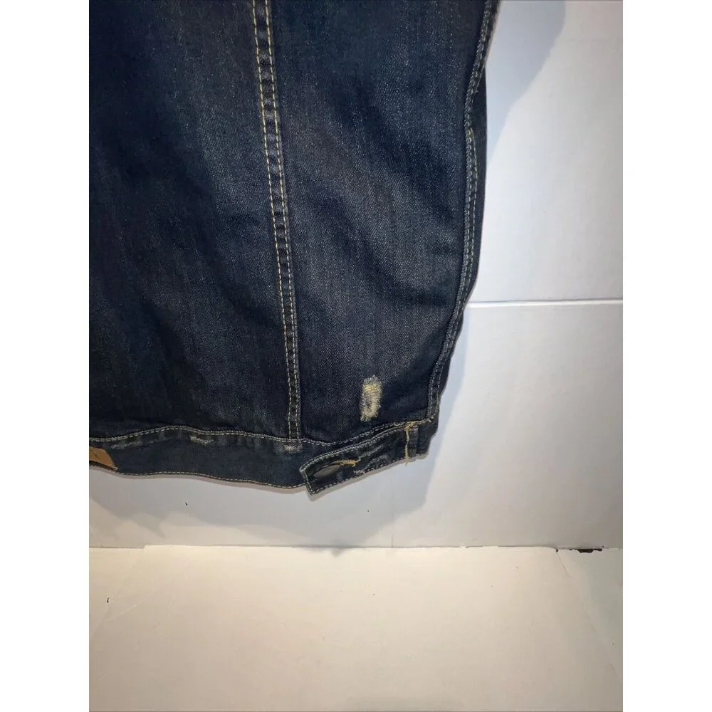 i LINK Dark Wash Distressed Button Down Denim Jean Vest Large‎ Y2K